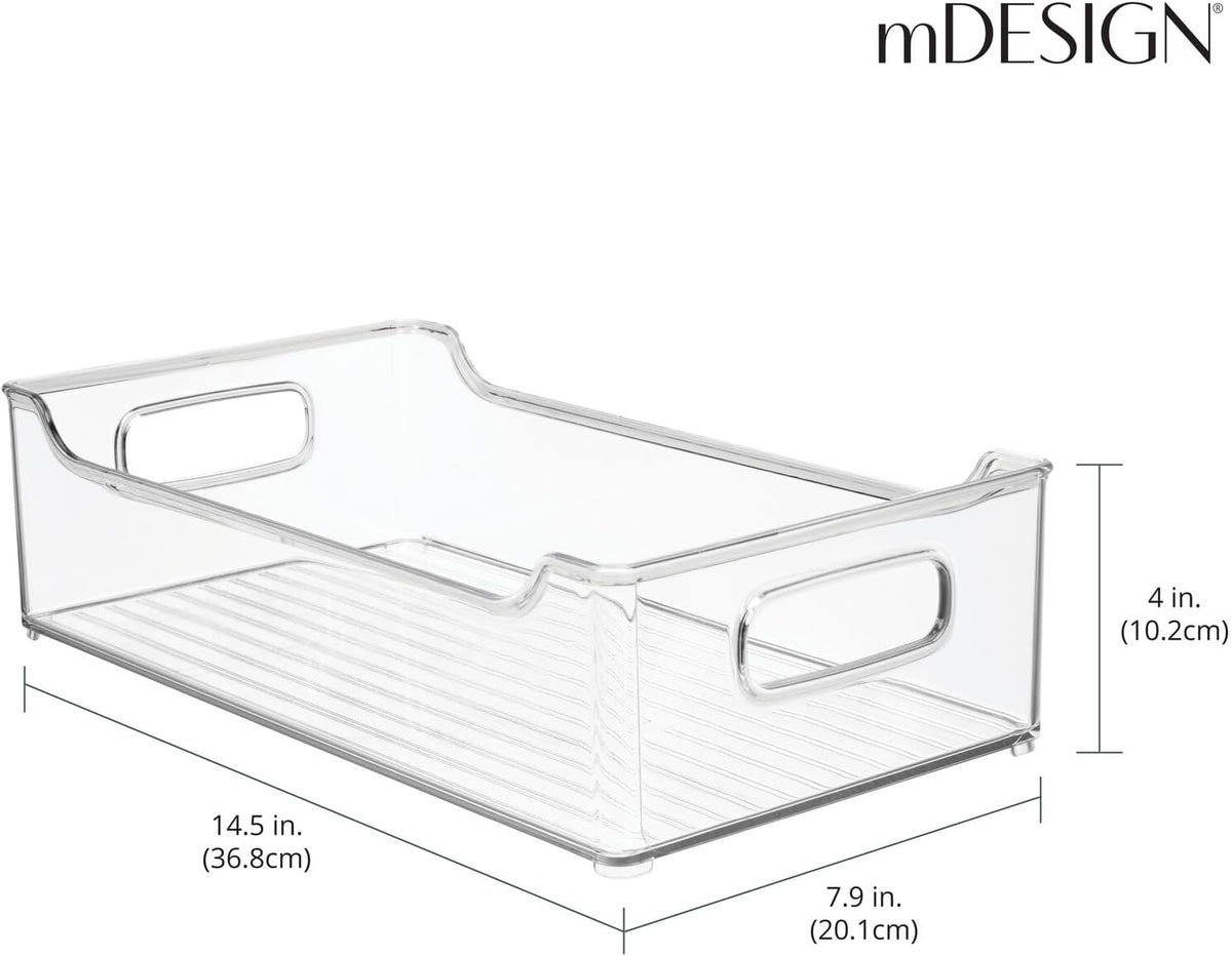 Wide Plastic Kitchen Storage Container Bins with Handles -Organization in Pantry, Cabinet, Refrigerator or Freezer Shelves - Food Organizer for Fruit, Yogurt, Squeeze Pouches - 2 Pack - Clear - view 4