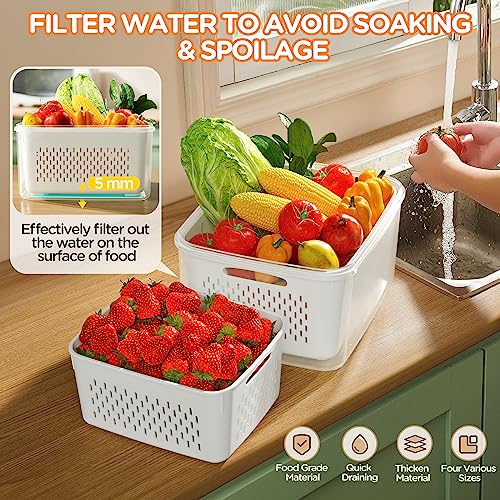 5-Pack Fruit Storage Containers for Fridge with Removable Colanders, 4 in 1 Produce Storage Containers with Lids, Leakproof Fridge Organizer Bins for Salad Berry Lettuce Vegetables Meat Keeper Fresh - view 3