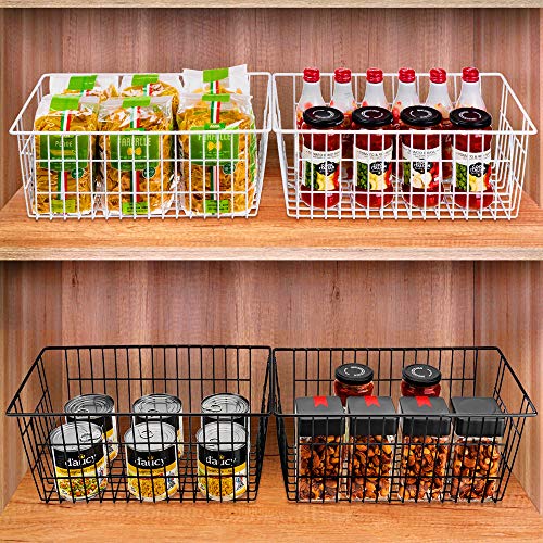 Freezer Basket Organizer, Refrigerator Metal Wire Storage Divider, Household Container Bins with Handles for Kitchen, Bathroom, Office, Camping, Black,Set of 4 - view 2