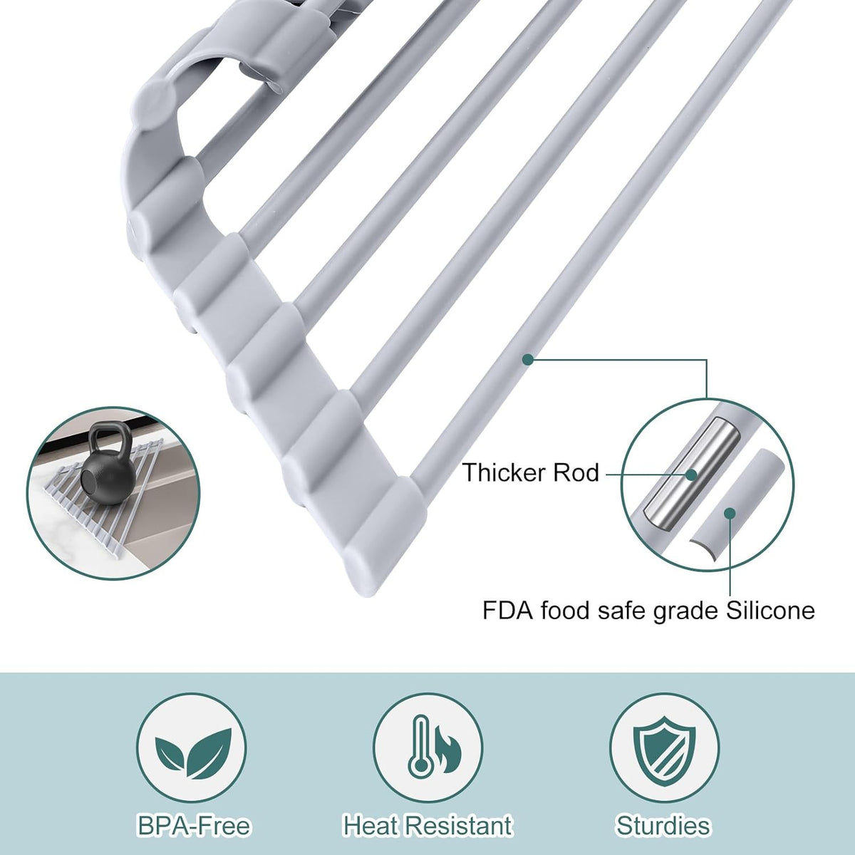 Triangle Roll Up Dish Drying Rack Over The Sink, 2025 Anti-Rust Sink Drying Rack with Full Silicone Wrapped for Top of Corner, Anti-Slip Organizer for Kitchen - view 4