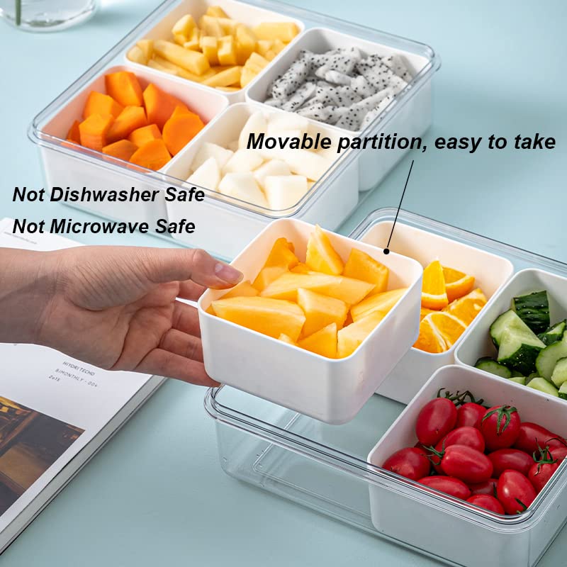 2pack Serving Trays for Party Divided Veggie Tray with Lid Sealed Sectioned Fruit Snack Serving box Vegetable Storage with 4 Compartments Snackle Box Charcuterie Container Fridge Organizer - view 6