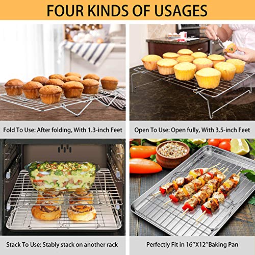Cooling Rack Set of 2, 2-Tier 15" x 10" Stackable Rack, Silver - view 4