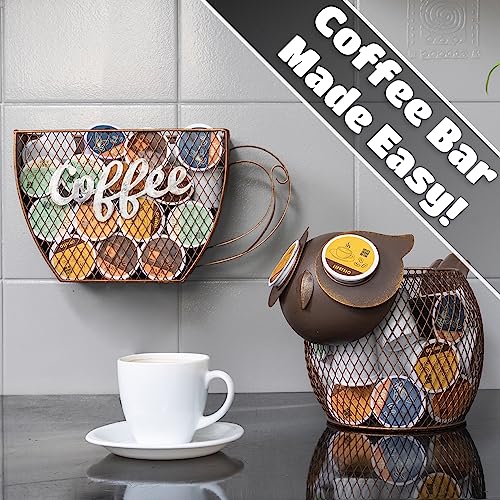 Coffee Pod Organizer - Home Coffee Bar Functional Décor - Café Station Countertop Storage Accessories (Owl) - view 6