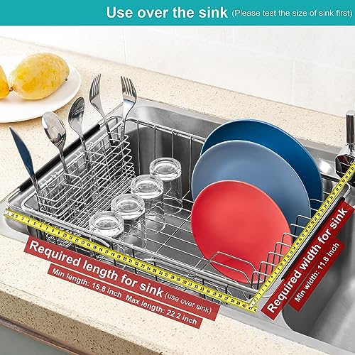 Expandable Dish Drying Rack Over Sink, Rustproof Stainless Steel Basket Shelf, Multifunctional Dish Drainer Organizer with Utensil Cutlery Holder - view 4