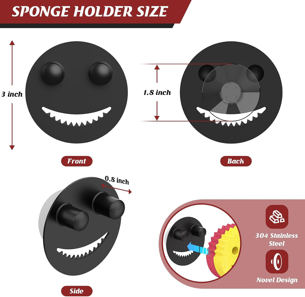 Sponge holder for kitchen sink, sink caddy organizer with suction cup installation for kitchen/bathroom, self draining - black - view 2