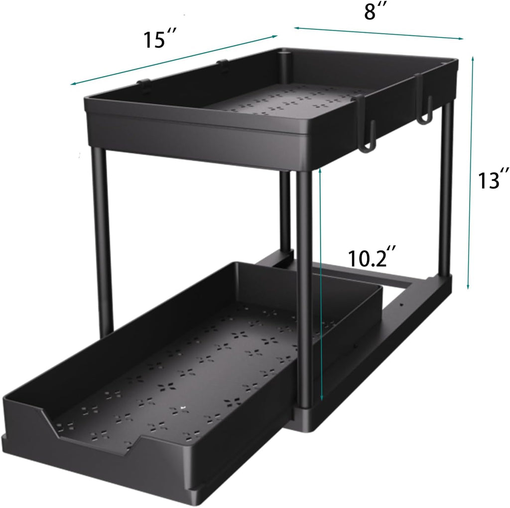 Under Sink Organizer 2 Pack, Bathroom Cabinet Organizer, 2 Tier Sliding Cabinet Basket Organizer Drawer, Multi-Purpose Bath Collection Baskets for Bathroom (Black) - view 2