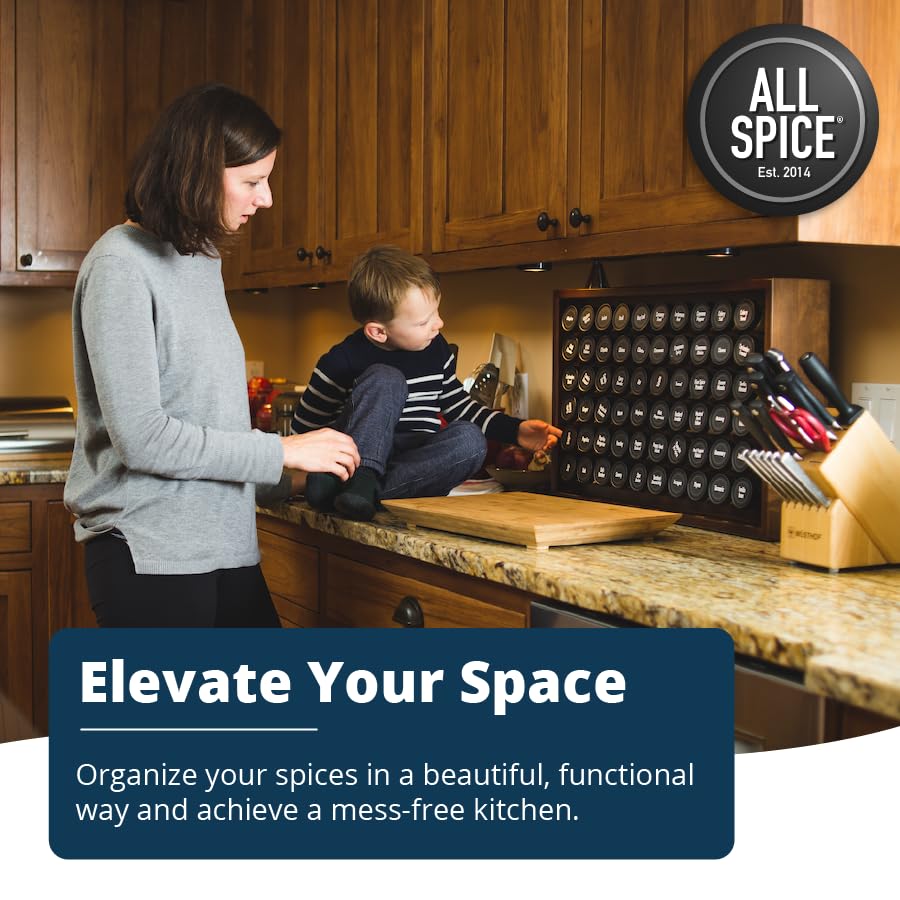 Spice Rack Organizer, Wood, 525 Unique Labels, Countertop or Wall Mount, Includes 30 4oz Jars- Walnut Stain - view 2