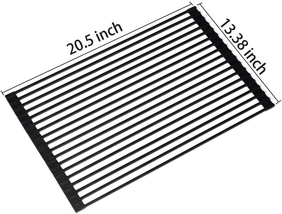 Large Roll up Dish Drying Rack 20.5'' Silicone Over Sink Dish Drying Rack Cubic Silicone Wrapped Steel Solid Bars Dish Racks for Kitchen Counter Sink Drying Rack (Matte Black, Large20.5"Lx13"W) - view 4