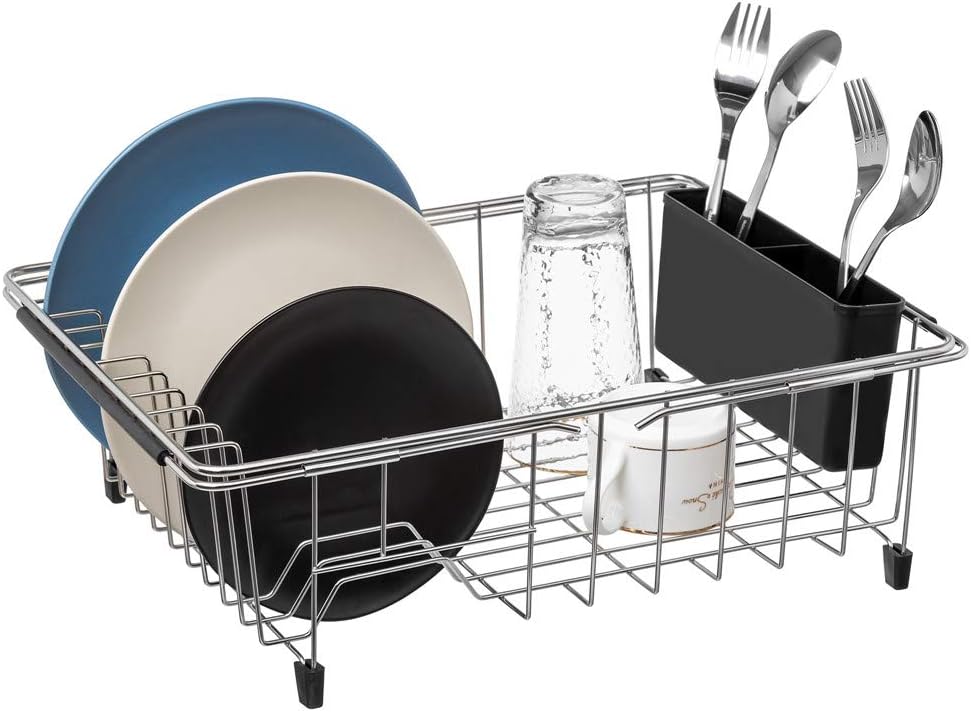 Dish Drying Rack, Large Dish Rack Adjustable Deep Dish Drainer with Removable Silverware Holder, Deep Large Dish Rack in Sink On Counter, Expandable Arms, Stainless Steel - view 5