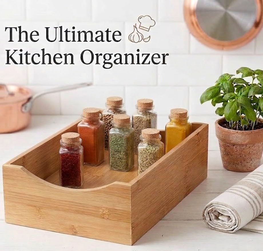 Bamboo Drawer Organizer Storage Box for Spices and Kitchen Items, Lingerie, Small Tools, and Gadgets, 330 - view 3
