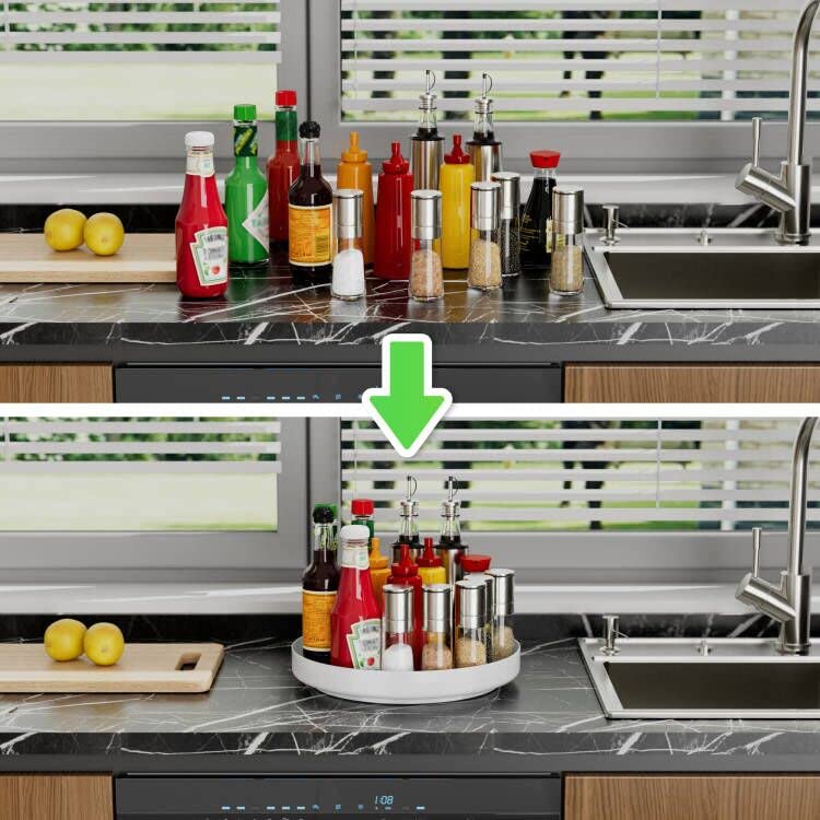 Lazy Susan Cabinet Organizer - 11 inch Metal Turntable Lazy Susan for Kitchen Spice Rack Pantry Cupboard Bathroom Countertop Refrigerator Table Storage, White - view 4