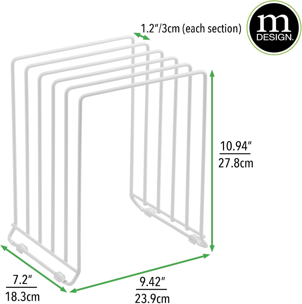 X-Large Steel Storage Tray Organizer Rack for Kitchen Cabinet - Divided Holder with 5 Slots for Skillets, Frying Pan, Pot Lids, Cutting Board, Baking Sheets - Concerto Collection - White - view 3