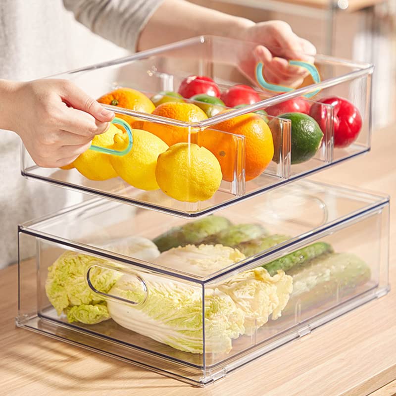4Pack Stackable Refrigerator Organizer Bins Pull Out Drawer Large Vegetable Fruit Storage for Fridge Organizer Drawers with Handle Clear Food Storage Container Box for Kitchen Pantry Cabinet - view 5