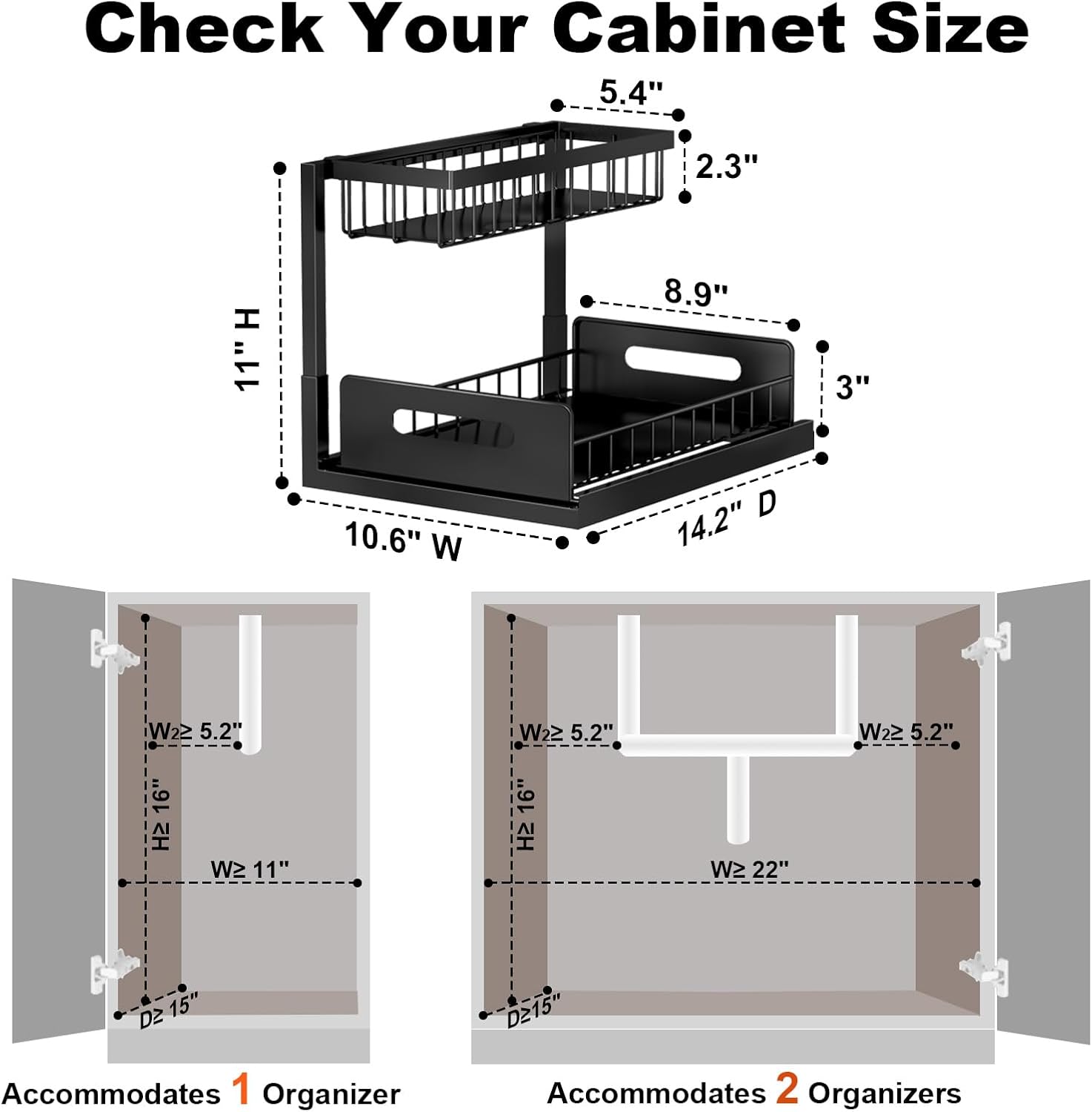 Under sink organizer, L-shaped pull out cabinet organizer, kitchen | 2 tier metal slide out shelf for kitchen, bathroom, laundry, and utility cabinet storage for deep cabinets, black, 1 pack - view 2
