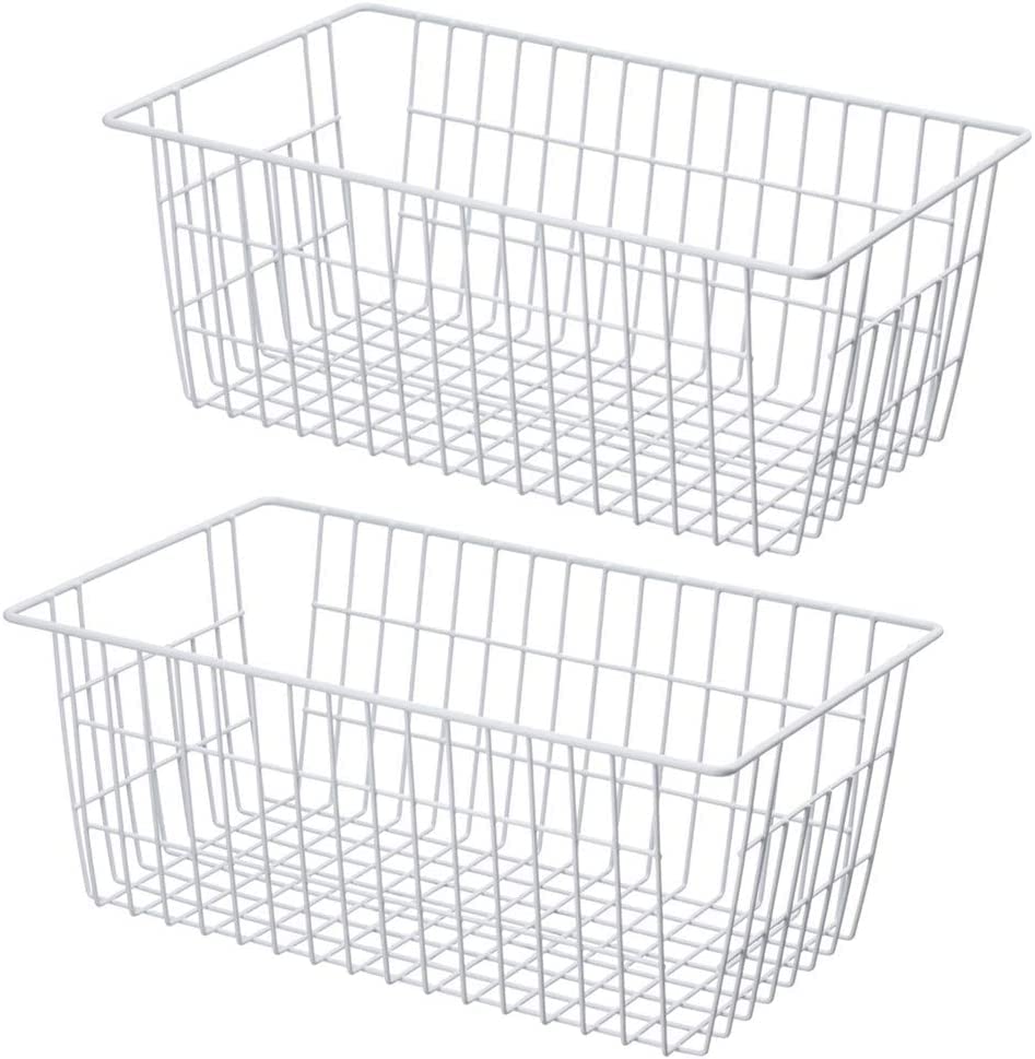 Wire Storage Basket Freezer Organizer Bins Refrigerator Organization Storage Baskets with Handles for Pantry, Freezer, Laundry Room, Closets, Garage, Office, Bathroom, Set of 2