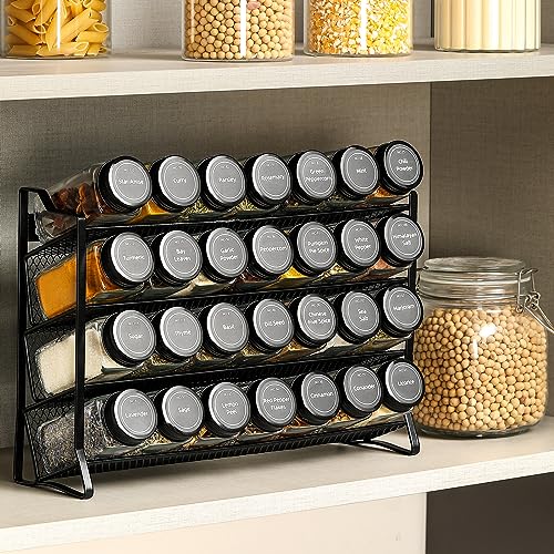 Spice Rack Organizer for Cabinet, Spice Organizer with 28 Empty Spice Jars with Black Lids, Funnel, Spice Labels, Seasoning Organizer for Countertop, Cabinet, Kitchen, Pantry, Cupboard - view 6