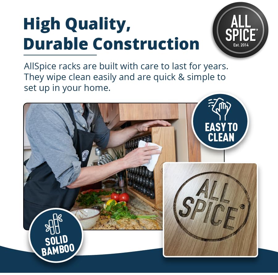 Spice Rack Organizer, Wood, 525 Unique Labels, Countertop or Wall Mount, Includes 30 4oz Jars- Walnut Stain - view 5