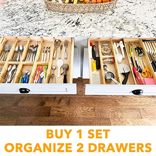 Bamboo Drawer Dividers with Inserts and Labels, Kitchen Adjustable Drawer Organizers, Expandable Organization for Home, Office, Dressers and Bathroom, 8 Dividers with 18 Inserts (17-22 in) - view 5