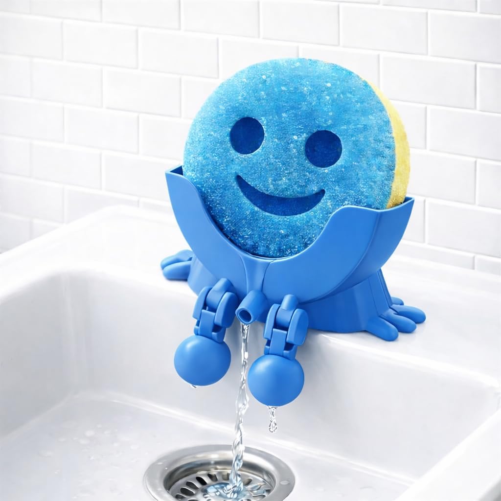 Drip Daddy Original USA Made Sink Caddy Rack with Drainage – Funny Scrub Sponge Holder & Soap Organizer, Compact Kitchen Countertop Storage Stand Accessory (Blue) - view 2
