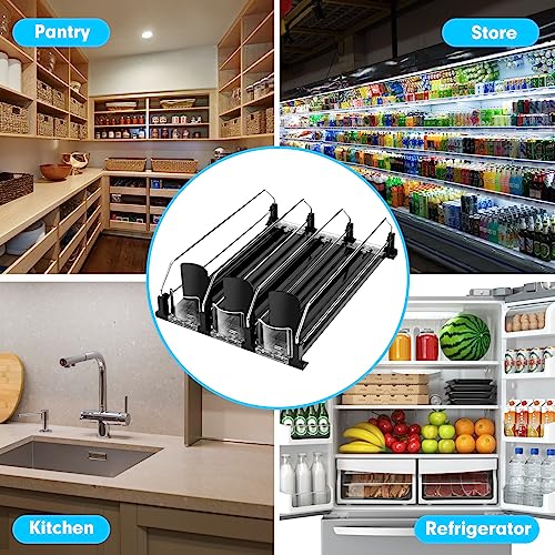 Drink Dispenser for Refrigerator, Self-Pushing Soda Can Organizer for Fridge, 3 Rows has been Assembled, Automatic Can Organizer with Spring Loaded for Refrigerator Holds 12 cans, Black - view 5