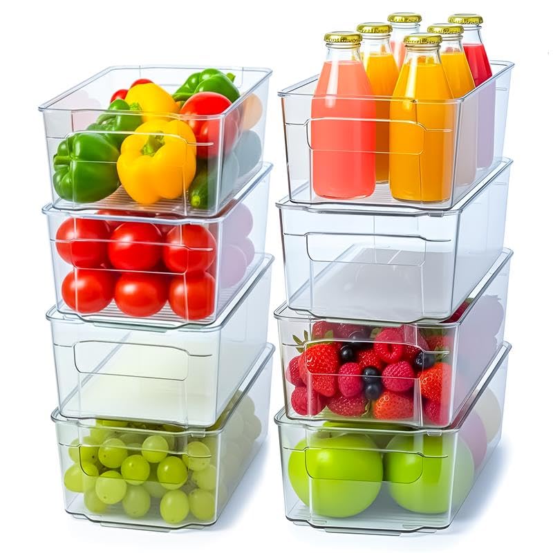 Plastic Stackable Storage Bins for Fridge, 8 Pack, Clear