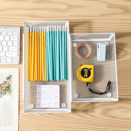 Mesh Tray Kitchen Drawer Utensil Cutlery Tray Office Supplies with Inter-locking Arm Drawer Dividers Organizer for Silverware, Flatware, Home,Office, School,Bedroom(9＂X6＂4pack) White - view 5