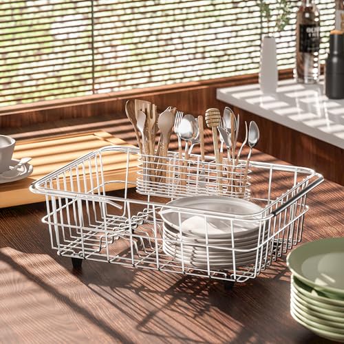 304 Stainless Steel Utensil Holder, Dish Drying Rack, kitchen Utensil Organizer, Knife and Fork Drainage Rack, Kitchen Drainage Basket Accessories, With Hooks, Rust Proof, Color-Silver - view 4