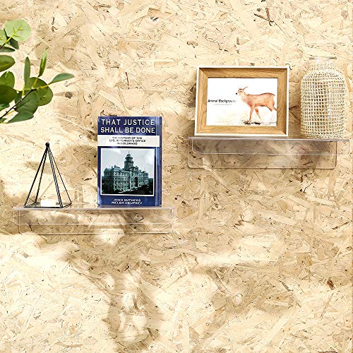 Clear Acrylic Floating Shelves Display Ledge, 5 MM Thick Wall Mounted Storage Shelf for Kitchen/Bathroom/Office,Invisible Kids Bookshelf and Spice Rack,15 Inch,Set of 4 - view 2