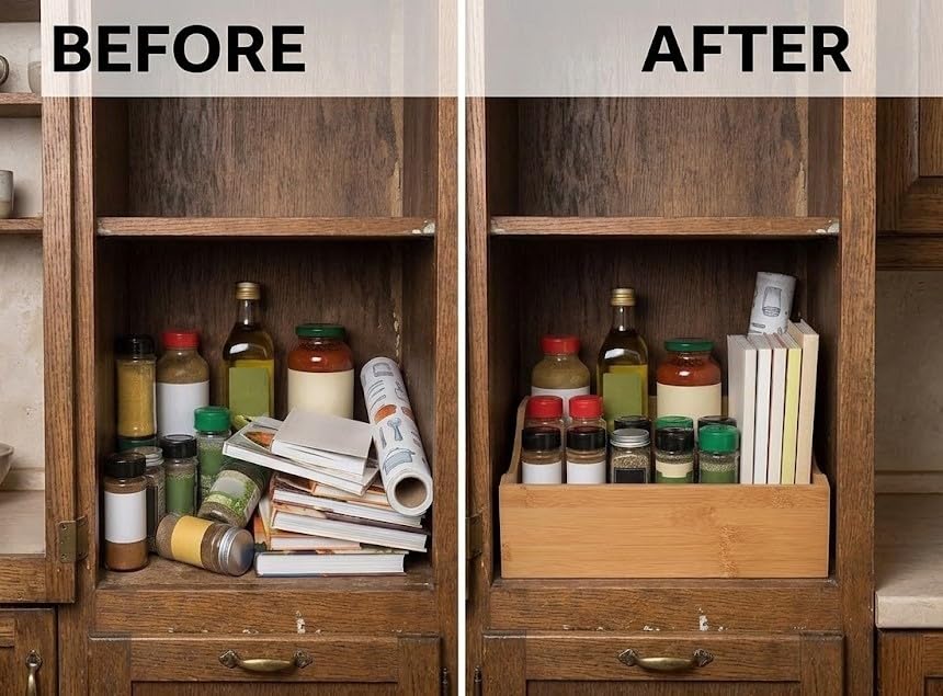 Bamboo Drawer Organizer Storage Box for Spices and Kitchen Items, Lingerie, Small Tools, and Gadgets, 330 - view 5