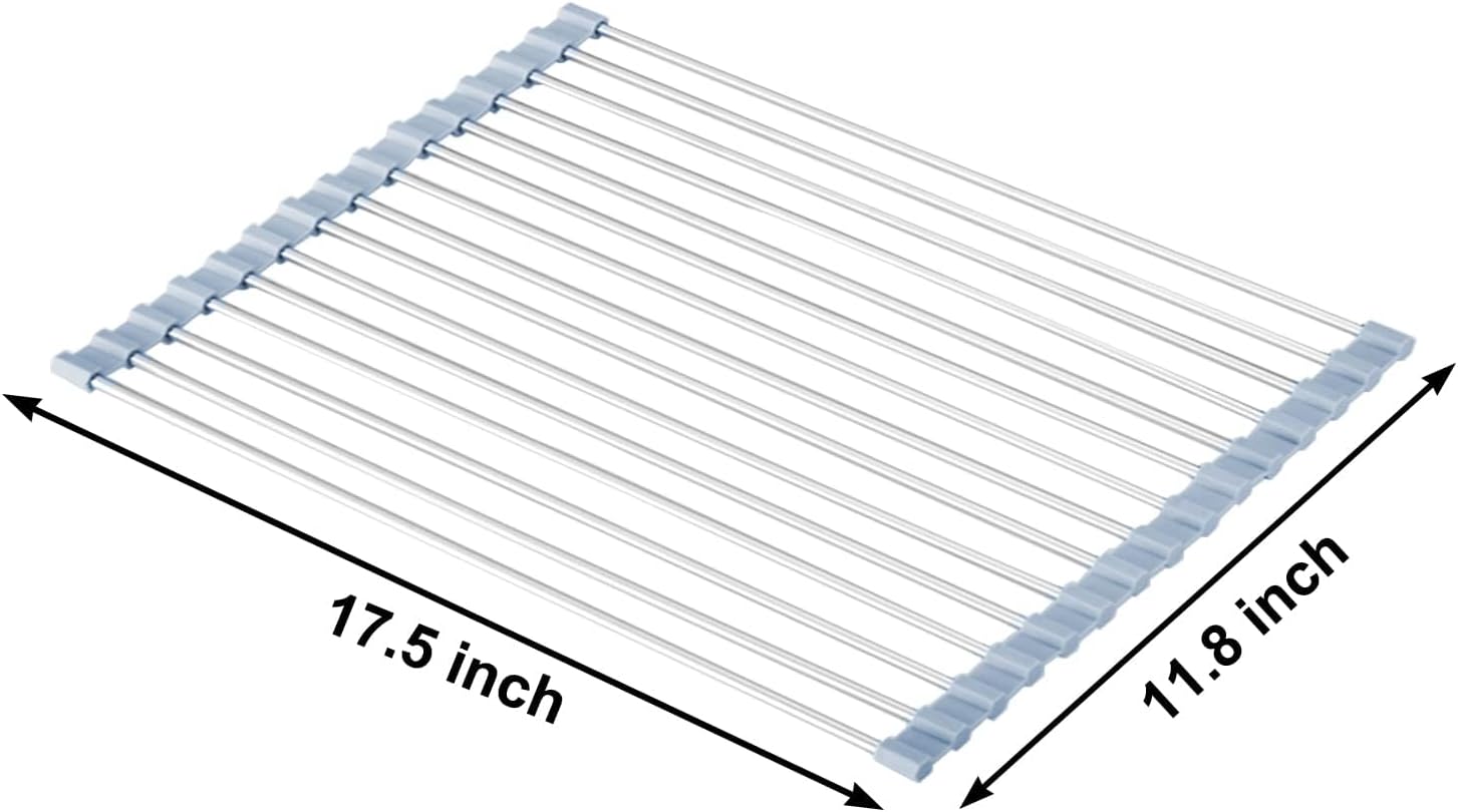 Over The Sink Dish Drying Rack, Roll Up Dish Drying Rack Kitchen Dish Rack Stainless Steel Sink Drying Rack, Foldable Dish Drainer, 17.5''x11.8'' - view 3