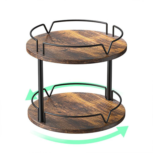 12" Wood Lazy Susan, 2 Tier-Rotating Spice Rack, Rustic Brown