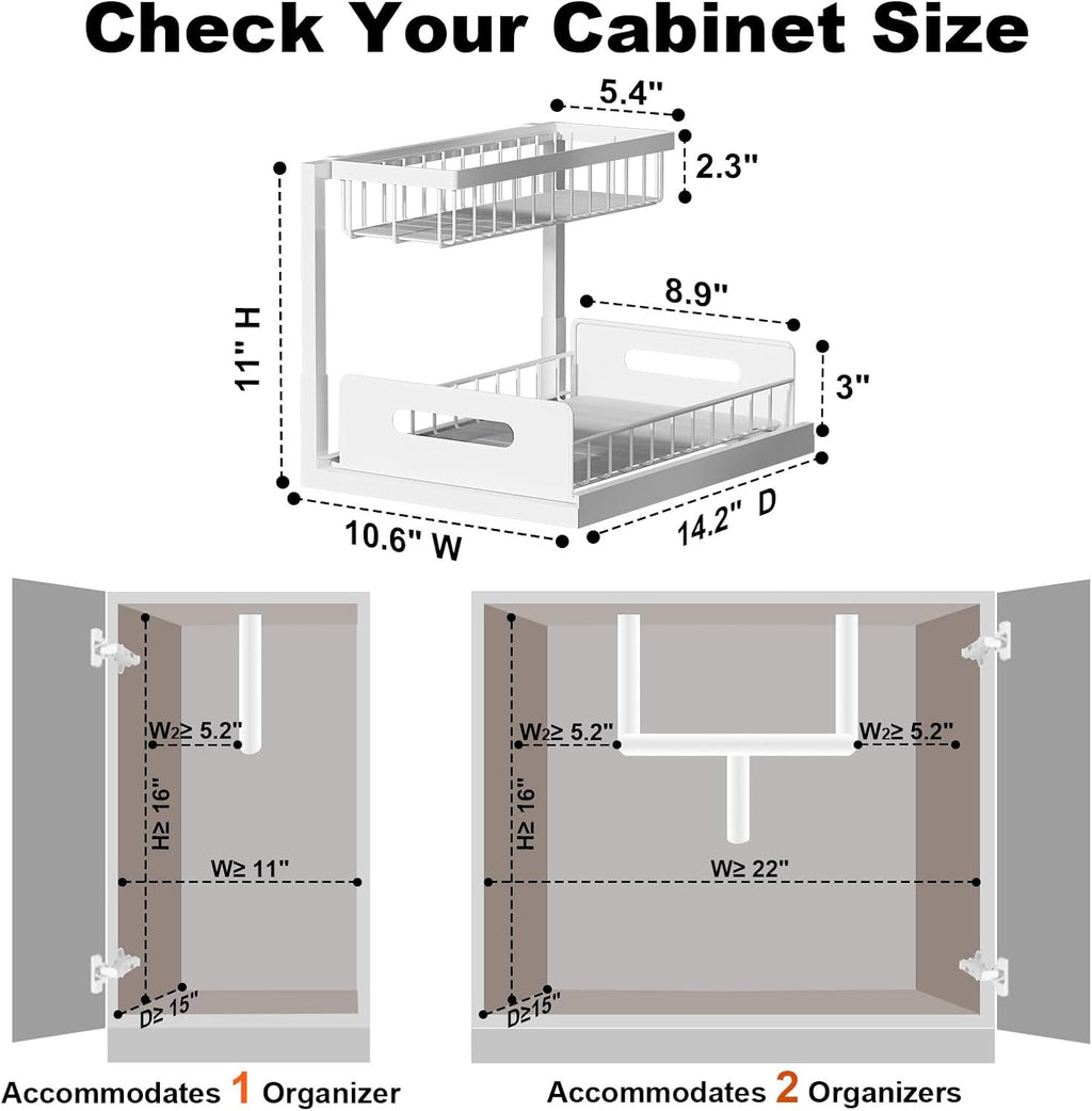 REALINN Under Sink Organizer, Pull Out Cabinet Organizer 2 Tier Slide Out Sink Shelf Cabinet Storage Shelves, Under Sink Storage for Kitchen Bathroom Cabinet, White, 1 Pack | Slide Out Sink Shelf Cabinet Storage Shelves, Under Sink Storage for Kitchen Bat - view 2