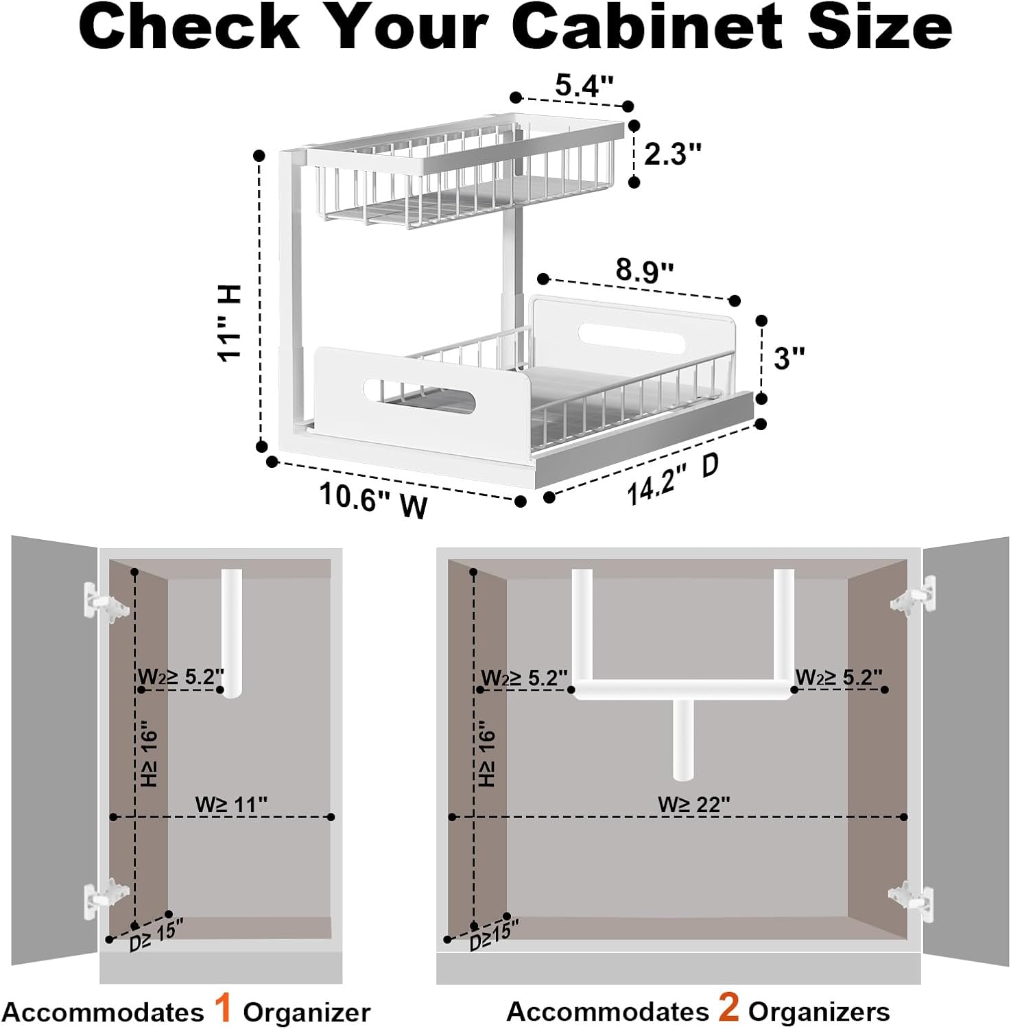 REALINN Under Sink Organizer, Pull Out Cabinet Organizer 2 Tier Slide Out Sink Shelf Cabinet Storage Shelves, Under Sink Storage for Kitchen Bathroom Cabinet, White, 1 Pack | Slide Out Sink Shelf Cabinet Storage Shelves, Under Sink Storage for Kitchen Bat - view 2