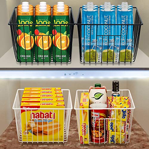 Freezer Storage Baskets, Pantry Storage Wire Basket Organizer Bins Refrigerator Bin with Built-in Handles for Cabinets, Pantry, Closets, Bedrooms - Set of 4 Black, Black,11"x 10" - view 3