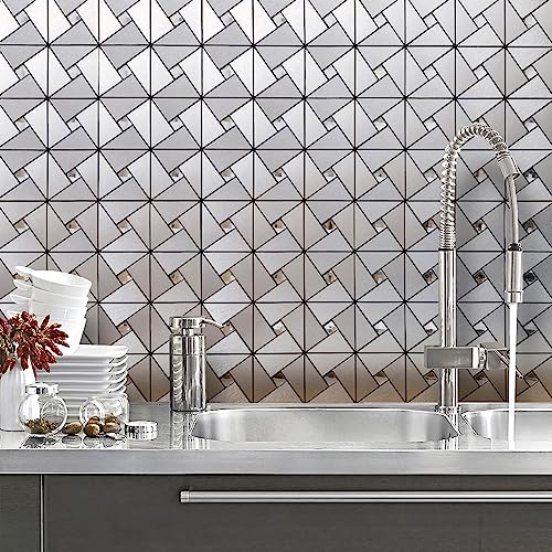 10-Sheet Peel and Stick Backsplash Metal Tile, Mixed Glass Self-Adhesive Mosaic Tiles, Stainless Steel Stick on Wall Tiles for Kitchen and Bathroom Backspalsh, Mirror Décor - view 2