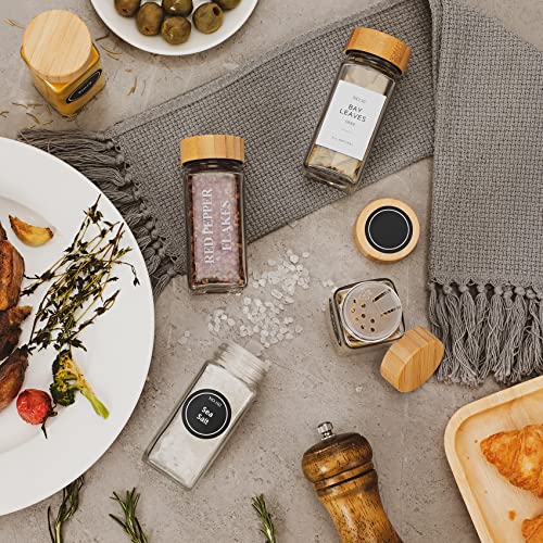 36 Pcs Glass Spice Jars with Bamboo Lids, 4 oz Glass Jars with Minimalist Farmhouse Spice Labels Stickers, Collapsible Funnel, Seasoning Storage Bottles for Spice Rack, Cabinet, Drawer - view 5