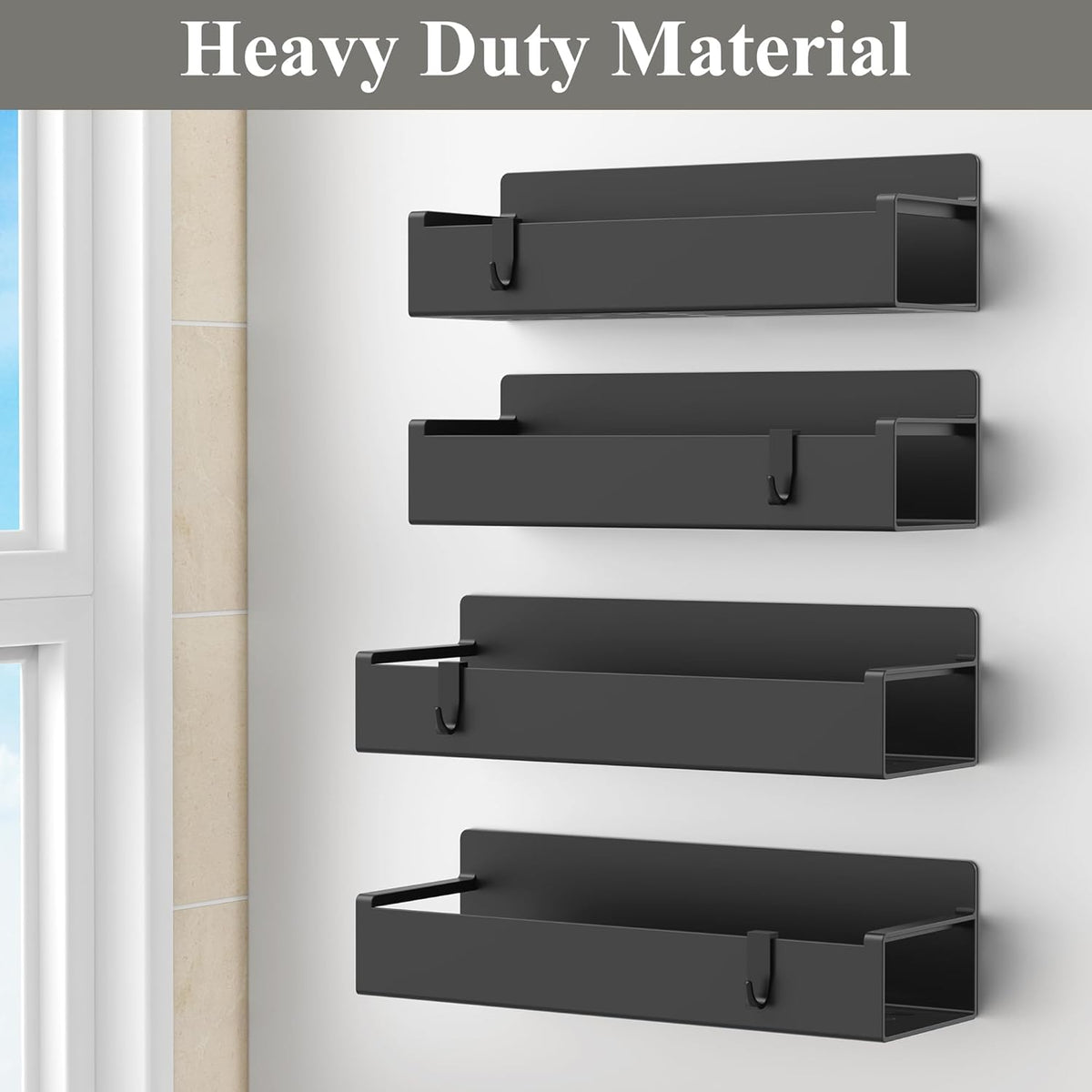 4 pack magnetic spice rack organizer for refrigerator and oven, black fridge organizers and storage for kitchen - view 4