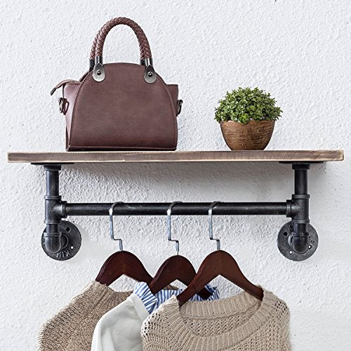 1 Tier Shelving Bathroom Pipe Shelves with Towel Bar Over Toilet, 24 inch Pine Wood Floating Shelves for Wall Mounted Bedroom,Kitchen, Farmhouse, Living Room - view 3
