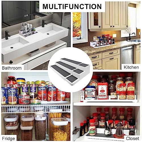 3 Tier Expandable Spice Rack Organizer, White/Grey Plastic Spice Rack, Adjustable Length 14.6In-25.8In, 2 Pack Non-Skid Tiered Spice Shelf Organizer for Kitchen Cabinet, Cupboard, Pantry - view 6