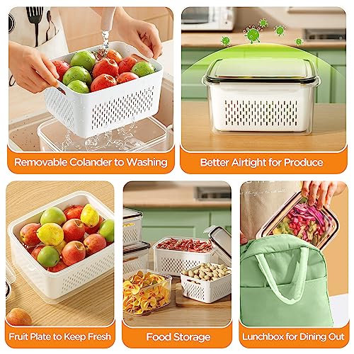 5-Pack Fruit Storage Containers for Fridge with Removable Colanders, 4 in 1 Produce Storage Containers with Lids, Leakproof Fridge Organizer Bins for Salad Berry Lettuce Vegetables Meat Keeper Fresh - view 6