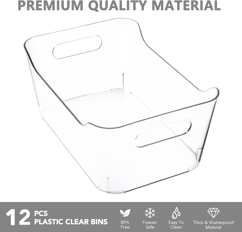 12 Pack Plastic Storage Bins, Multi-Use Organizer Bins, Pantry Organizer, Clear Storage Containers for Home, Kitchen, Office, Cabinet, Shelf and Fridge Organization - view 5
