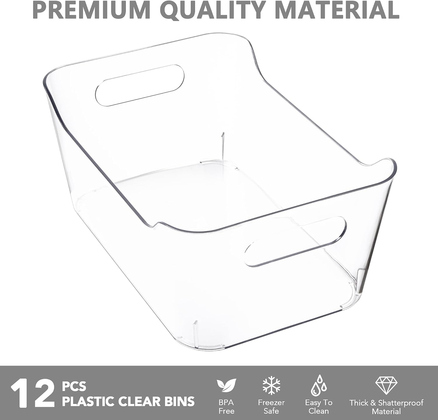 12 Pack Plastic Storage Bins, Multi-Use Organizer Bins, Pantry Organizer, Clear Storage Containers for Home, Kitchen, Office, Cabinet, Shelf and Fridge Organization - view 5