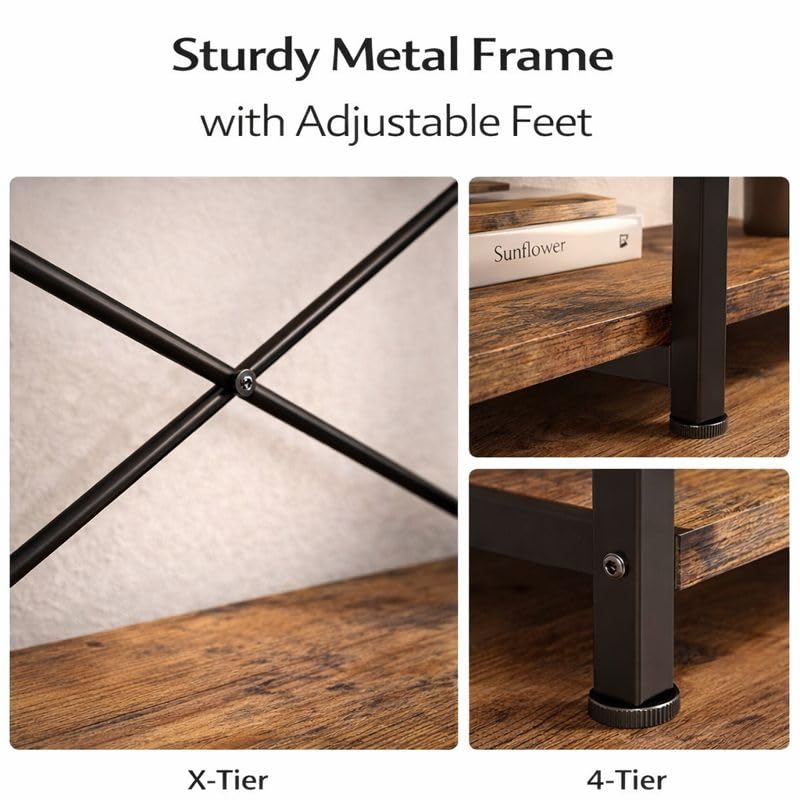 Small Bookshelf for Small Spaces, 3-Tier Industrial Bookcase with Metal Frame and Wood Shelves, Narrow Storage Shelf for Living Room, Bedroom, Apartment - view 6
