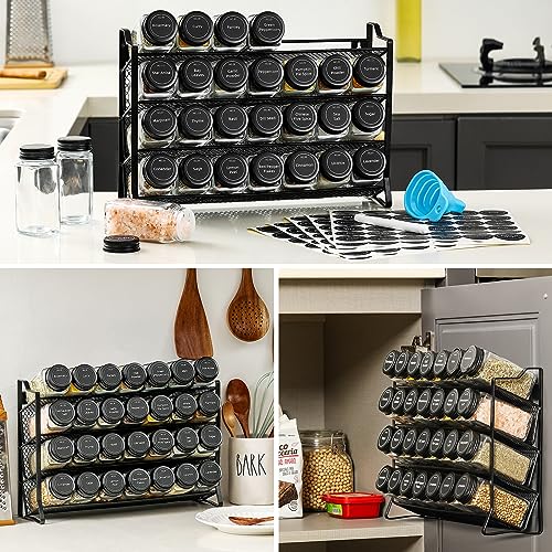 Spice Rack Organizer for Cabinet, Spice Organizer with 28 Empty Spice Jars with Black Lids, Funnel, Spice Labels, Seasoning Organizer for Countertop, Cabinet, Kitchen, Pantry, Cupboard - view 7