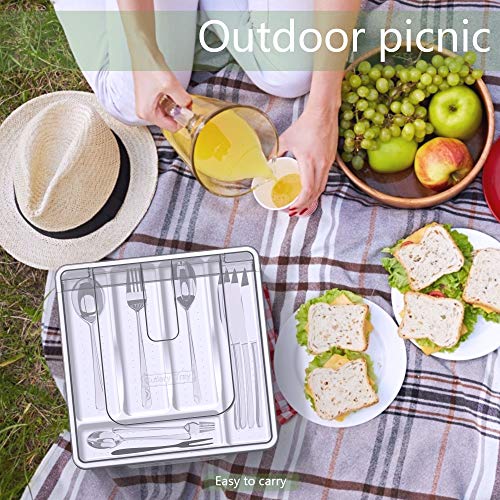 Utensil Holder for Countertop with Lid, Plastic Silverware Tray for Drawer, 5 Compartments Flatware Organizer, White - view 6