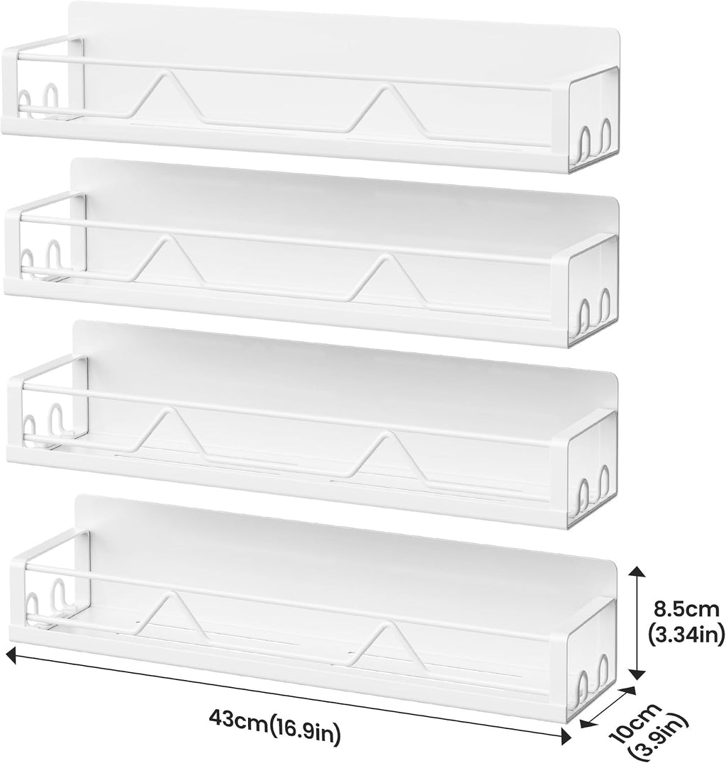 16.9 inch wide large capacity magnetic spice rack for refrigerator, 4 pack metal fridge shelf magnetic basket magnetic fridge shelf magnetic shelves for fridge (white) - view 4