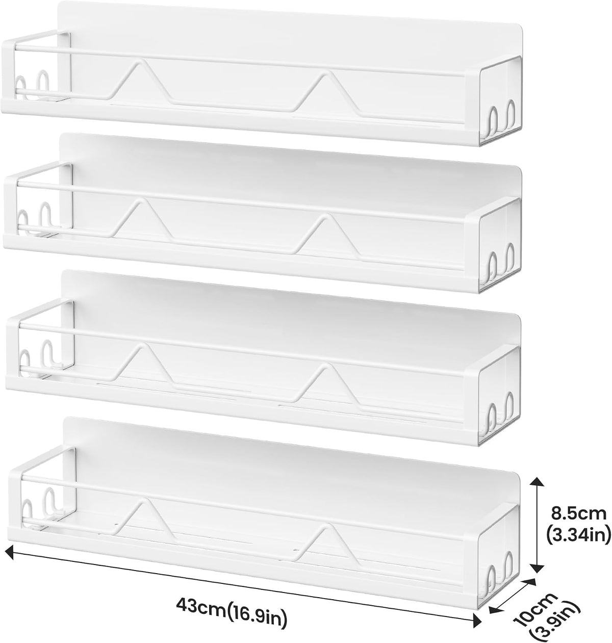 16.9 inch wide large capacity magnetic spice rack for refrigerator, 4 pack metal fridge shelf magnetic basket magnetic fridge shelf magnetic shelves for fridge (white) - view 4