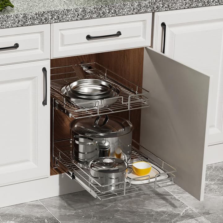 Pull Out Cabinet Organizer (13½"W x 21½"D),2 Tier Pull Out Storage Shelf Drawer Basket,Sliding Shelves for Base Cabinet Organization in Kitchen, Bathroom, Pantry - view 3
