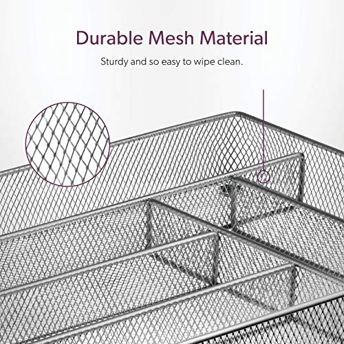 Cutlery Organizer Silverware Tray with 6 Compartments | Kitchen Utensil Drawer Organizer | Silverware Tray for Drawer | The Mesh Collection, Silver - view 4