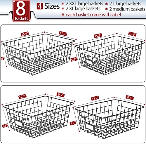 8 Set, Extra Large Wire Baskets for Organizing with Lables, Cabinet Pantry Organization and Storage Bins - Metal Basket for Kitchen, Laundry, Garage, Fridge, Bathroom Countertop Organizer, Black - view 2